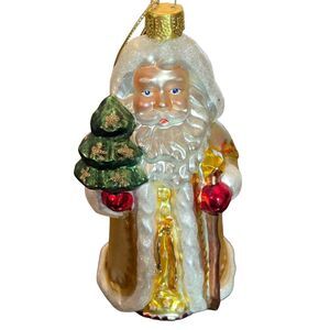 Vintage 2000 Brass‎ Key Hand Crafted Glass Santa Claus Kris Kringle Ornament